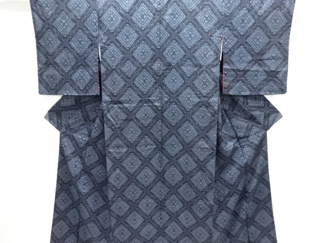 JAPANESE KIMONO / ANTIQUE  KIMONO / TAISHO ROMAN STYLE / SILK / TSUMUGI / WOVEN RHOMBUS